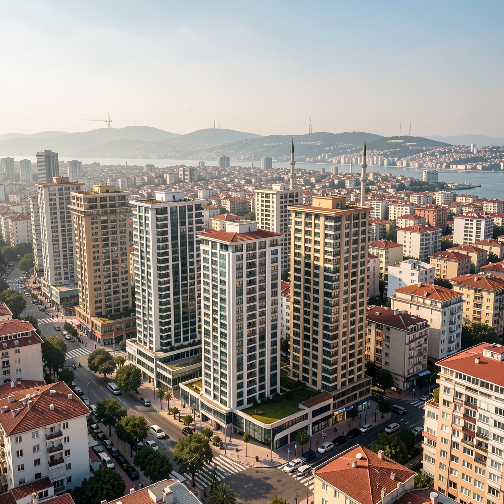 İstanbul modern şehir manzarası, yüksek katlı konut ve ticari binalar, Türkiye gayrimenkul piyasası temsili görsel